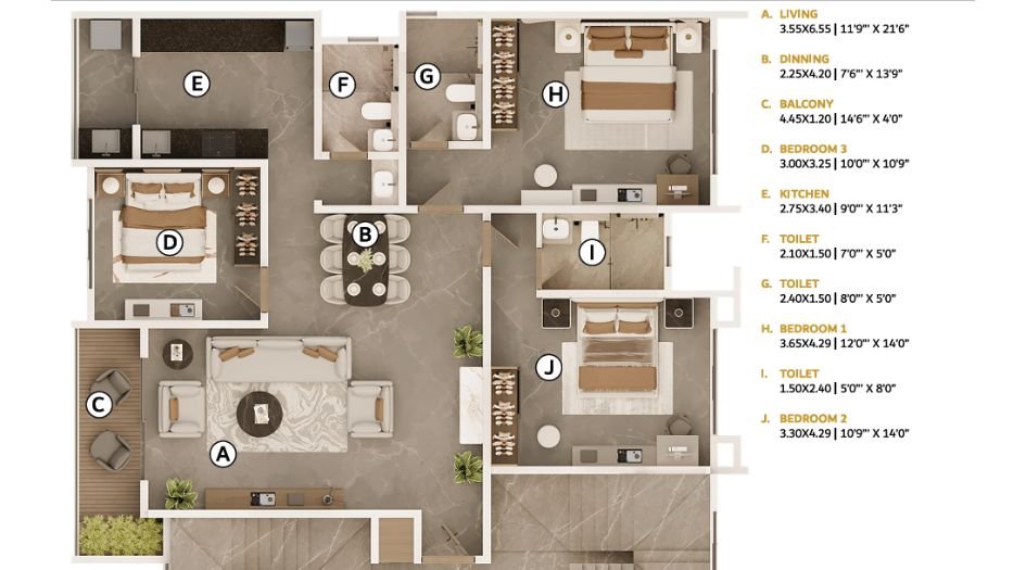 BHC-Marquis-Floor-Plan-3 BHK- 1242 Sqft